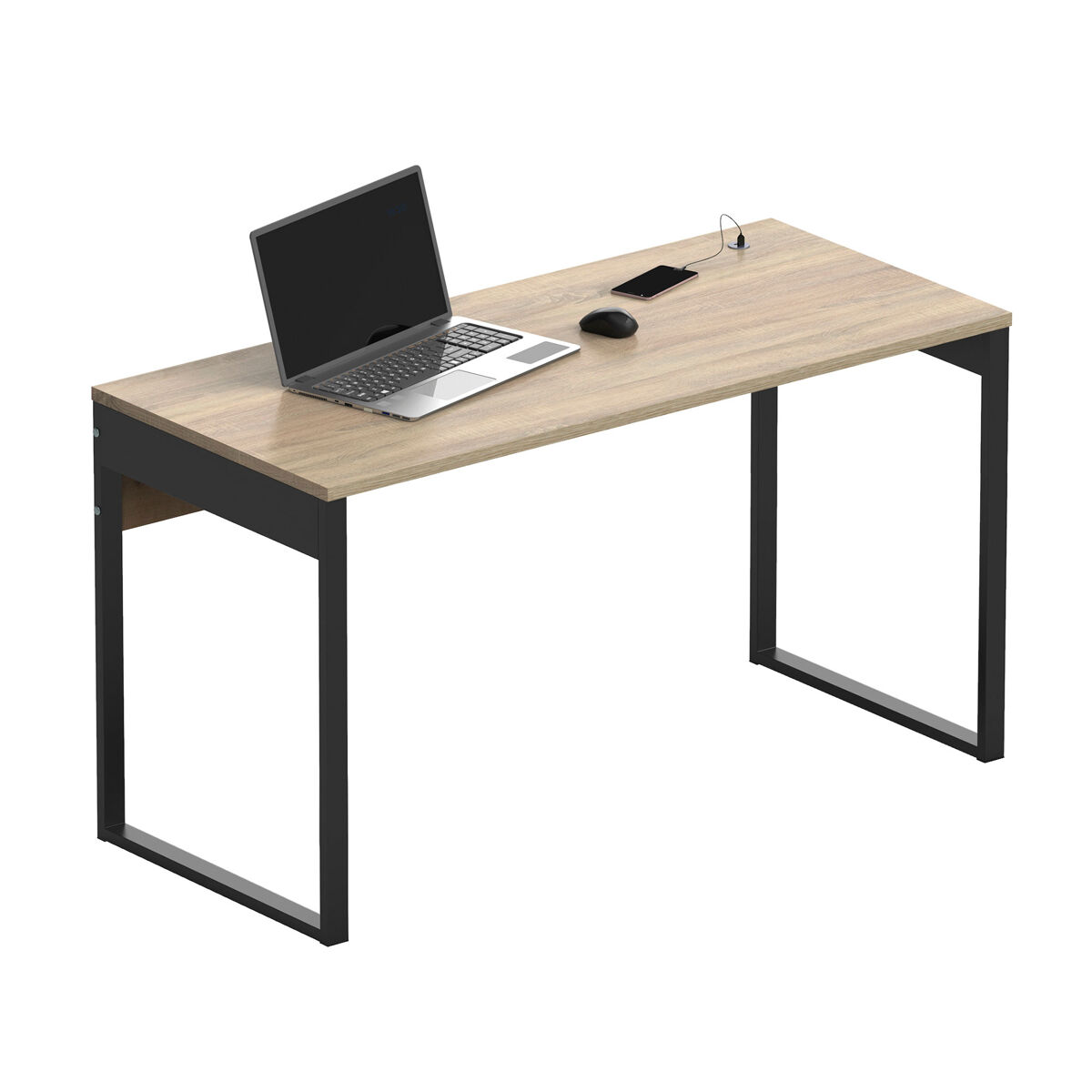Briebe smuk mesa de escritório, escrivaninha computador, pernas com estrutura metálica 76x135x60cm, usb, , madeira
