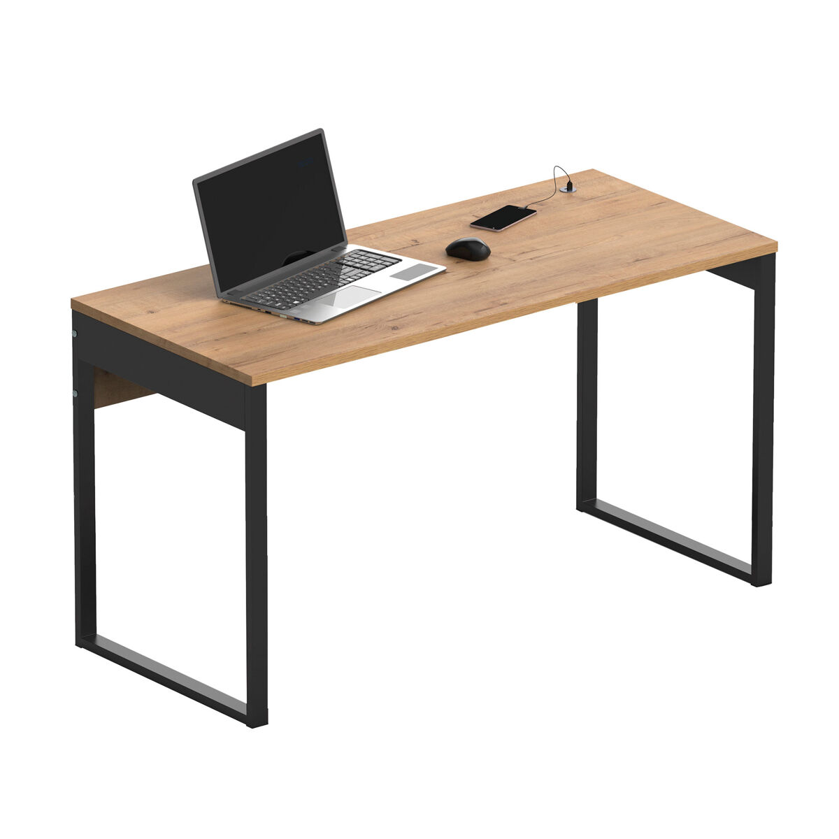 Briebe smuk mesa de escritório, escrivaninha computador, pernas com estrutura metálica 76x135x60cm, usb, , madeira