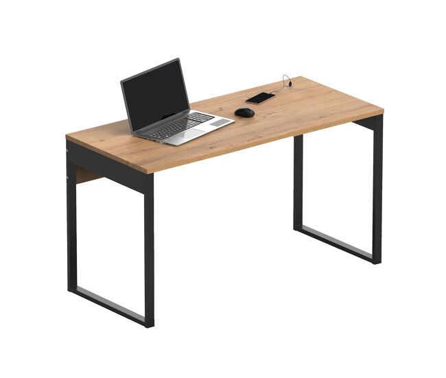 Briebe smuk mesa de escritório, escrivaninha computador, pernas com estrutura metálica 76x135x60cm, usb, , madeira