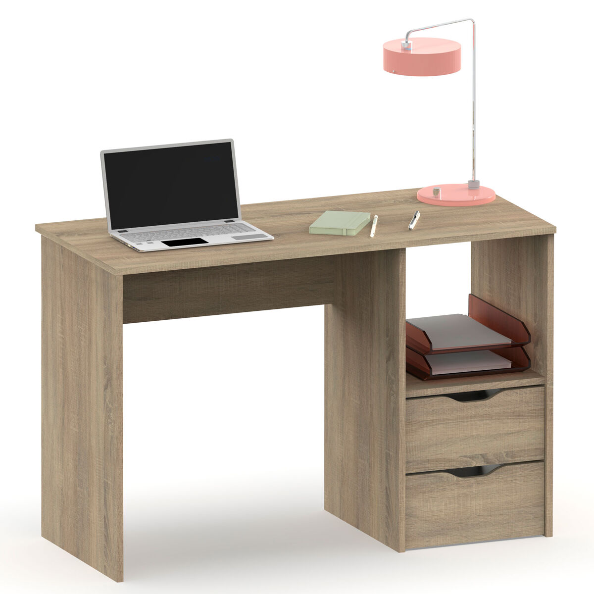 Briebe prakt escrivaninha, mesa de computador 76x115x50cm, 2 gavetas, escritório, quarto juvenil, , madeira