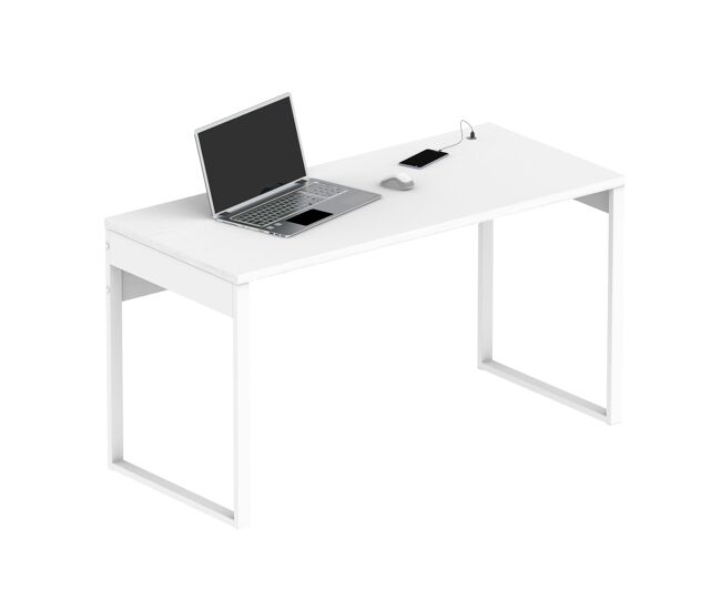 Briebe smuk mesa de escritório, escrivaninha computador, pernas com estrutura metálica 76x135x60cm, usb, , blanc