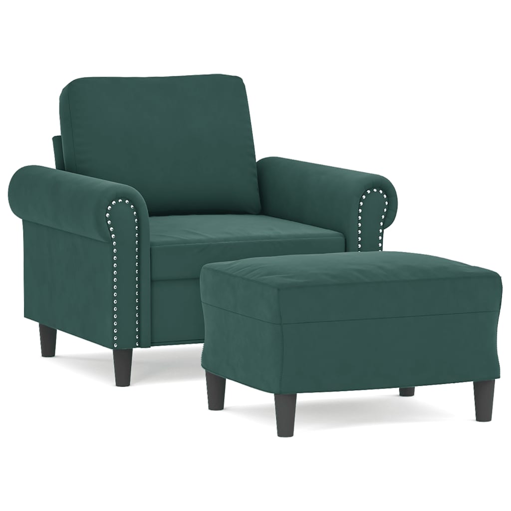Vidaxl poltrona com apoio de pés 60 cm veludo verde-escuro