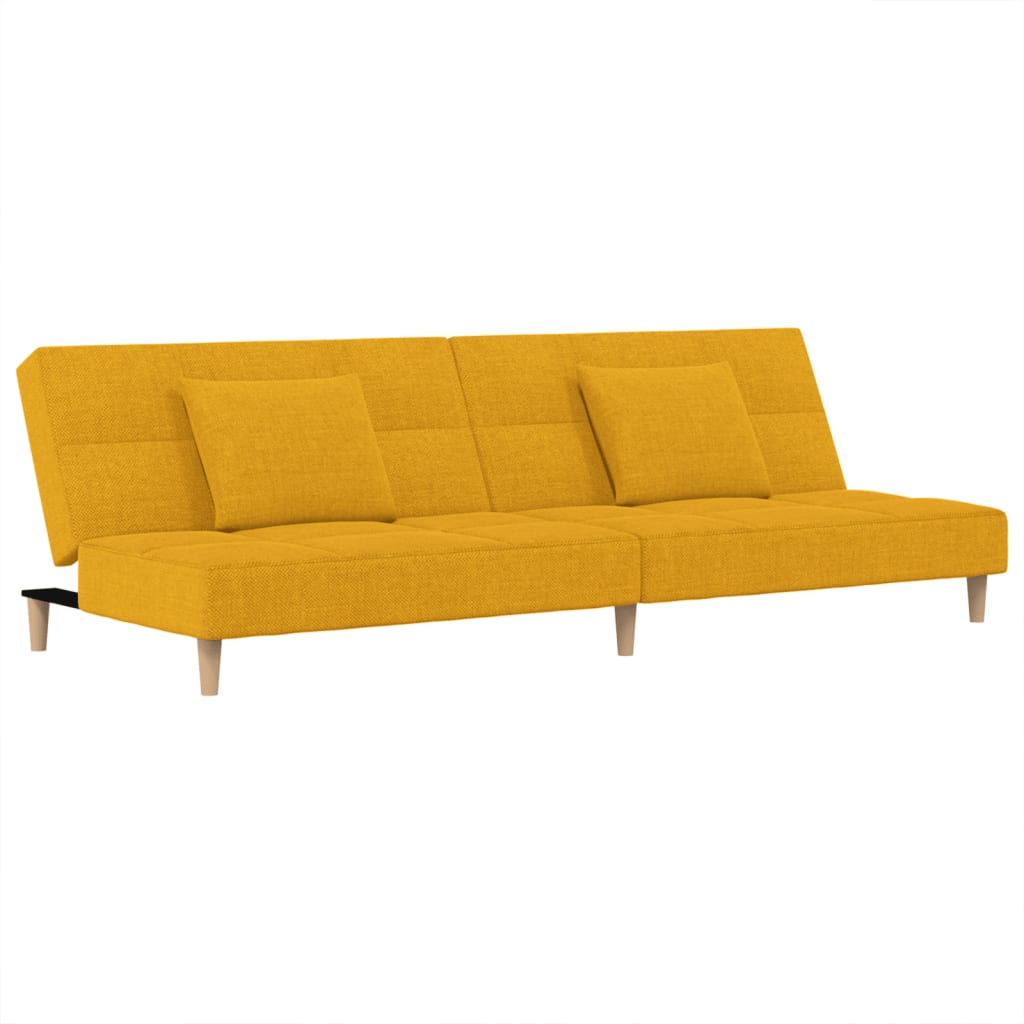 Vidaxl sofá-cama 2 lugares com duas almofadas tecido amarelo