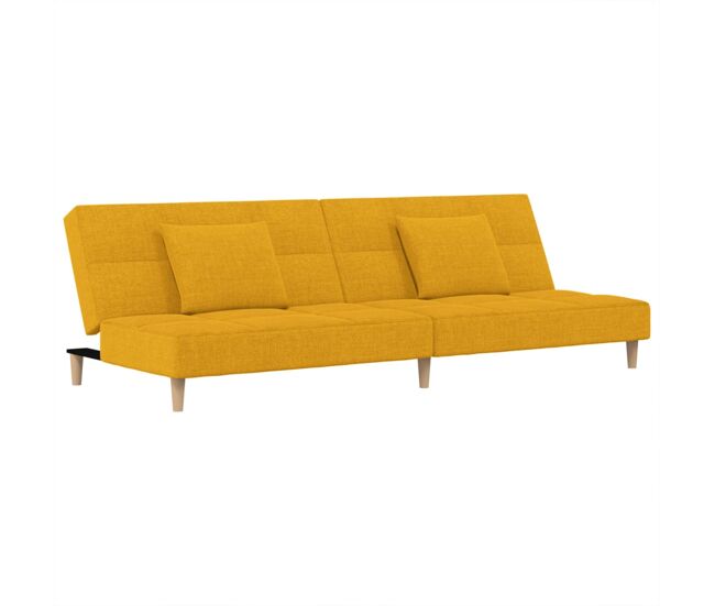 Vidaxl sofá-cama 2 lugares com duas almofadas tecido amarelo