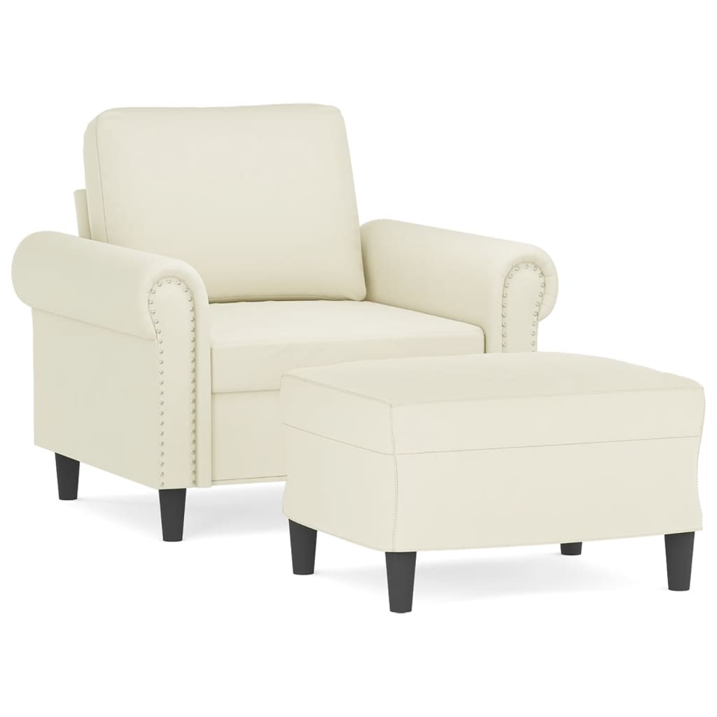 Vidaxl poltrona com apoio de pés 60 cm veludo cor creme