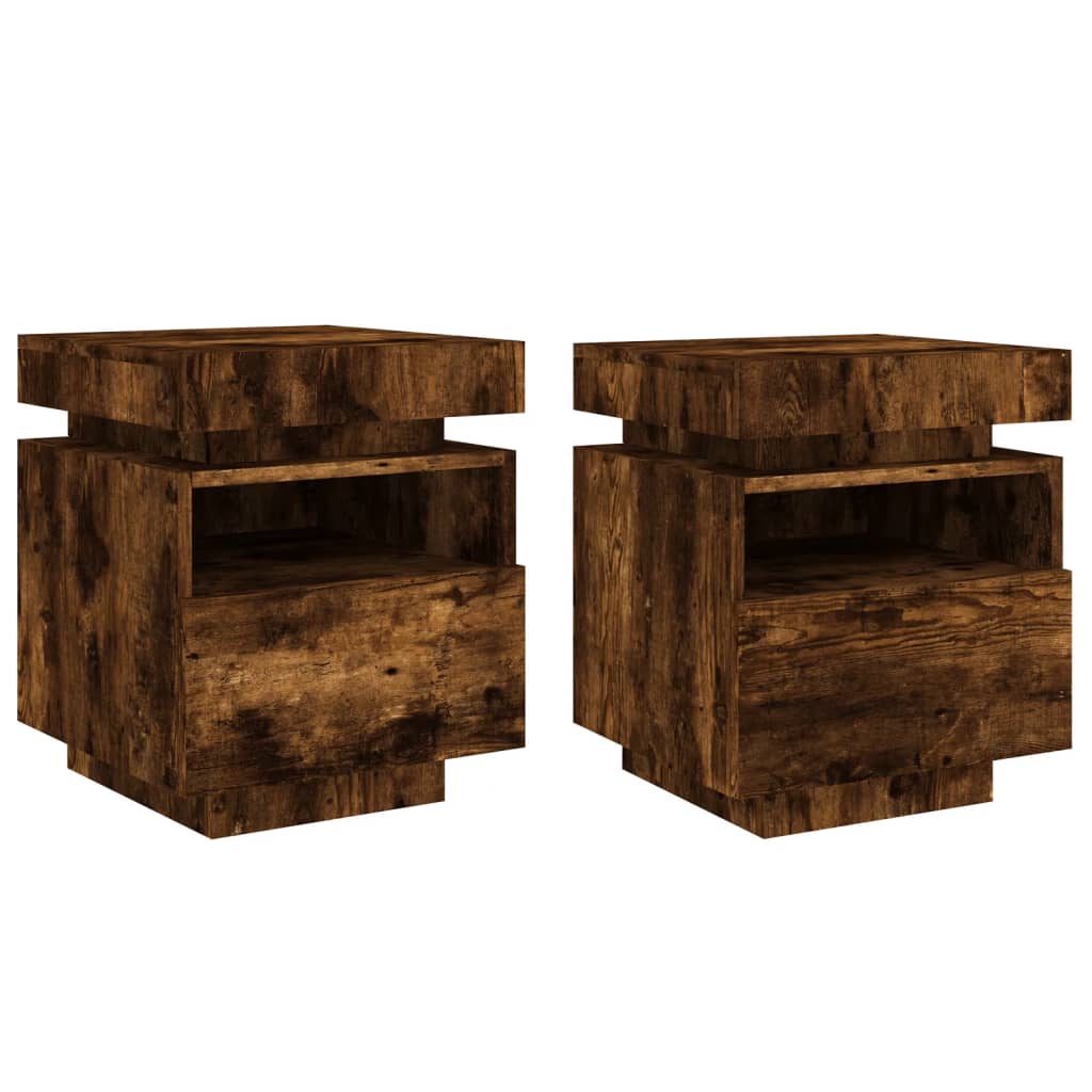 Vidaxl mesas cabeceira c/ luzes led 2 pcs 40x39x48,5cm carvalho fumado