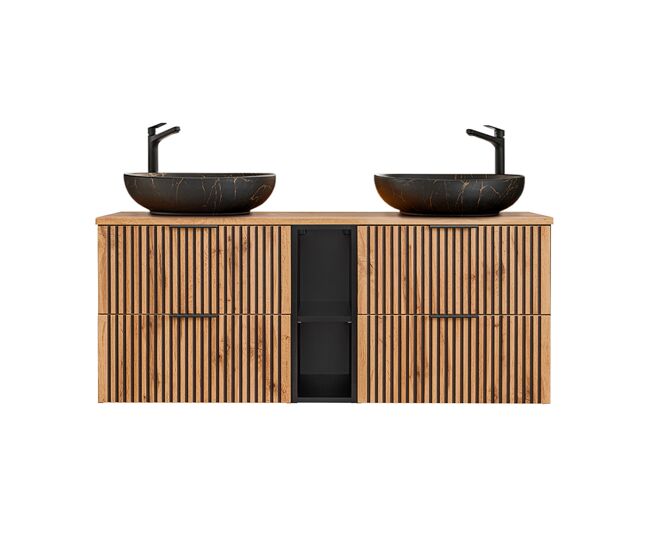 Móvel de lavatório duplo 140cm 2 nichos gaia madeira e noir lavatório noir