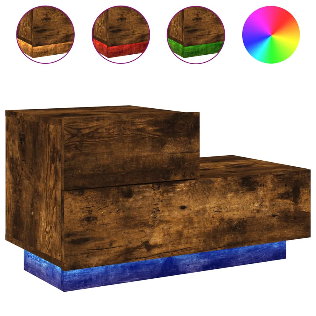 Vidaxl mesa de cabeceira com luzes led 70x36x40,5 cm carvalho fumado