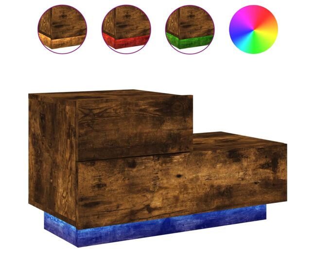 Vidaxl mesa de cabeceira com luzes led 70x36x40,5 cm carvalho fumado