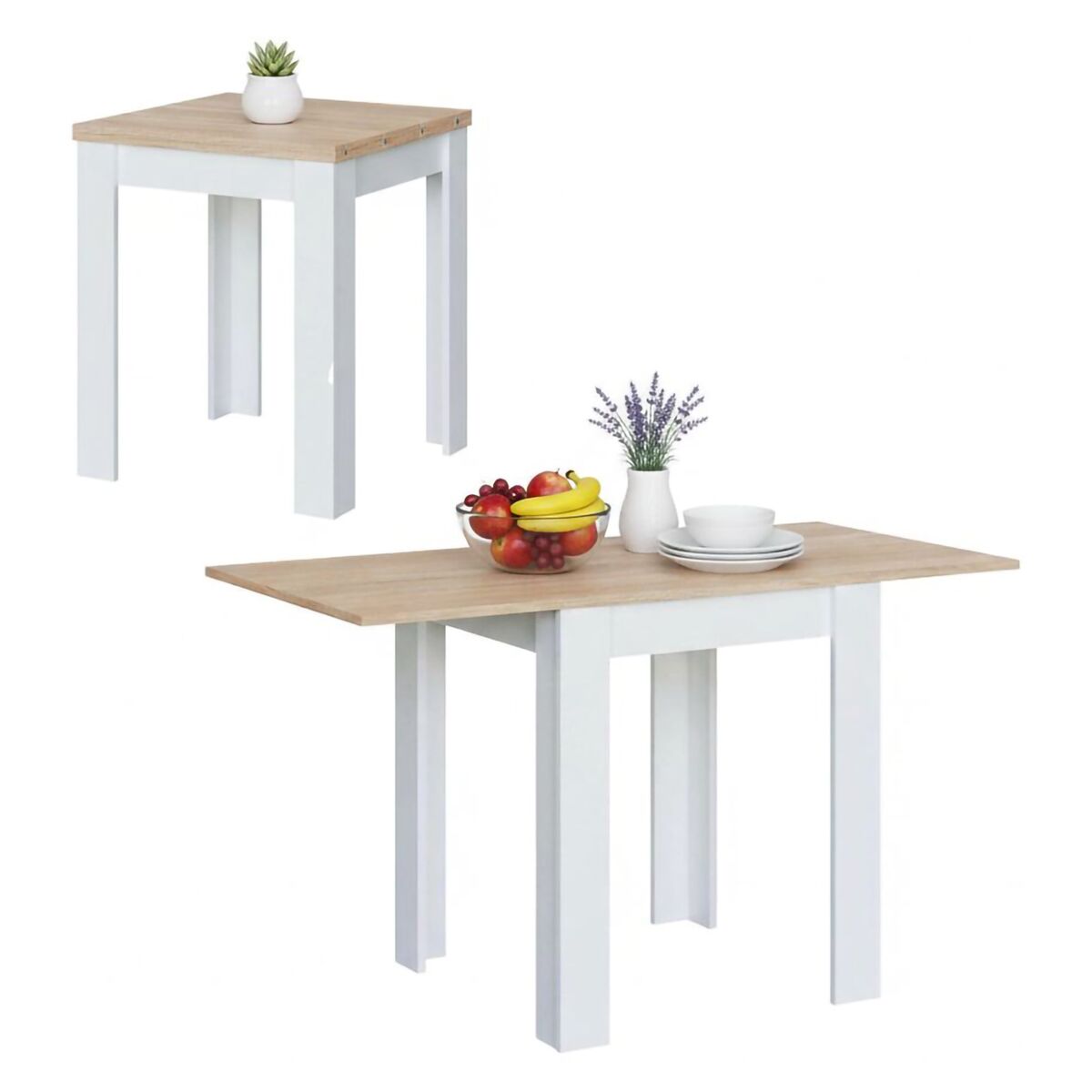 Mesa extensível de efeito madeira
