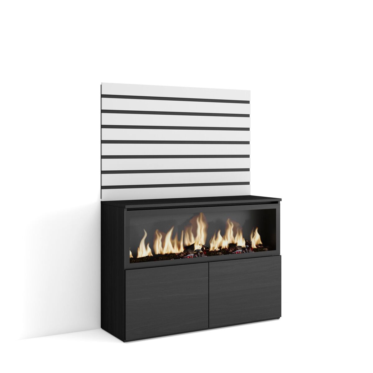 Aparador, buffet, amplo espaço armazenamento, 107x145x35 cm, para quarto, dormitório, lareira eléctrica xxl, estilo moderno, branco