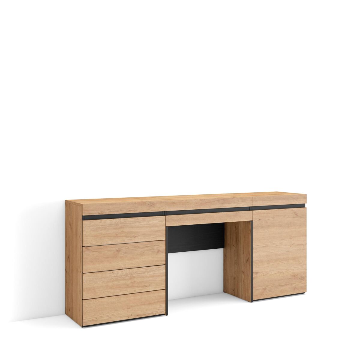 Toucador, mesa com armazenamento, 177x35x75cm, com gaveta, cómoda, estilo moderno, carvalho
