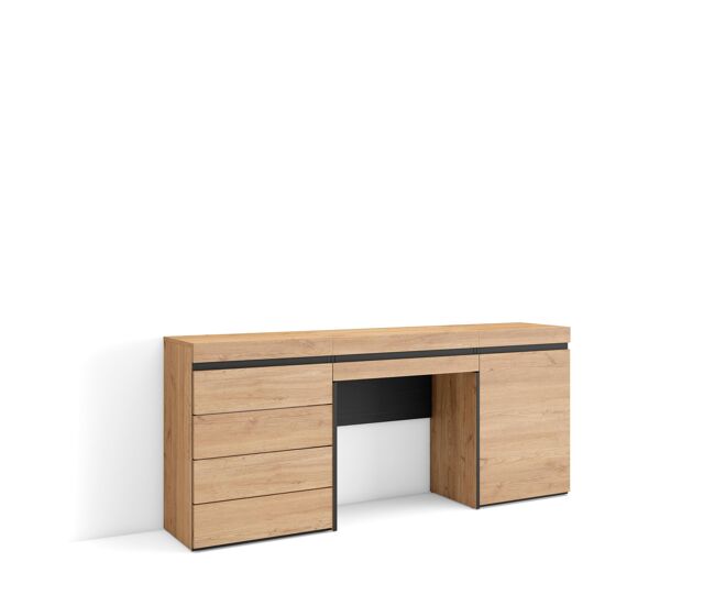 Toucador, mesa com armazenamento, 177x35x75cm, com gaveta, cómoda, estilo moderno, carvalho