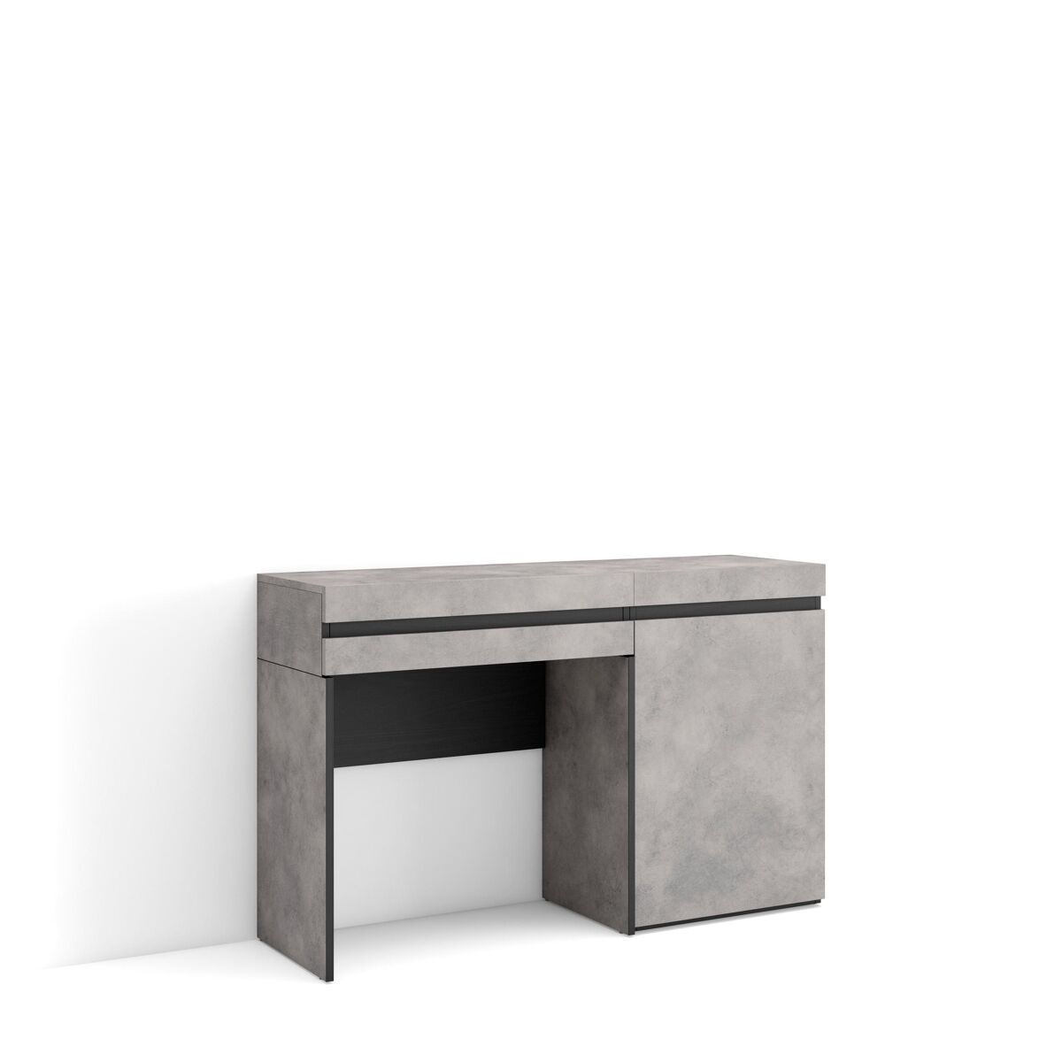 Toucador, mesa com armazenamento, 121x35x75cm, com gaveta, quarto, dormitório, estilo moderno, cimento