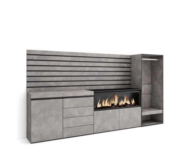 Aparador, buffet, amplo espaço armazenamento, 274x35x145cm, para quarto, dormitório, lareira eléctrica xxl, cómoda, roupeiro aberto, estilo moderno,