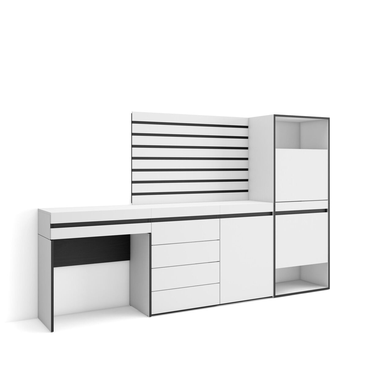 Sapateira, organização armazenamento, 237x35x145cm, para quarto, dormitório, cómoda, tiras deco. madeira, toucador, estilo moderno, branco