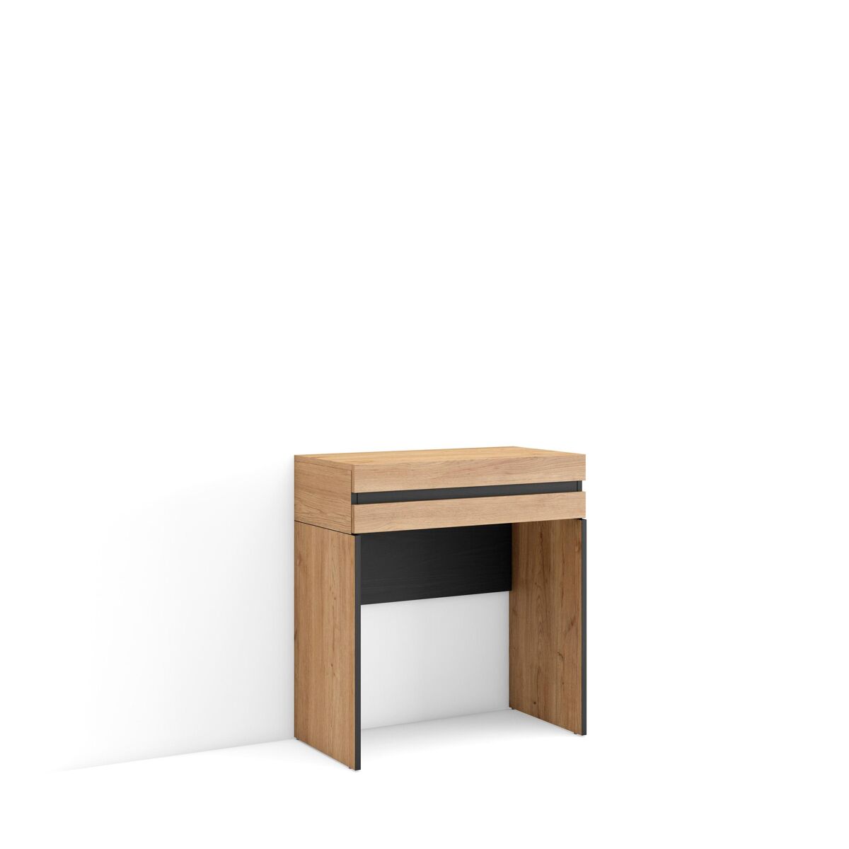 Mesa consola de entrada, mesa auxiliar para entrada, 70x35x75cm, com gaveta, com armazenamento, estilo moderno, carvalho