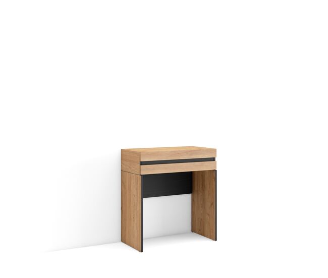 Mesa consola de entrada, mesa auxiliar para entrada, 70x35x75cm, com gaveta, com armazenamento, estilo moderno, carvalho