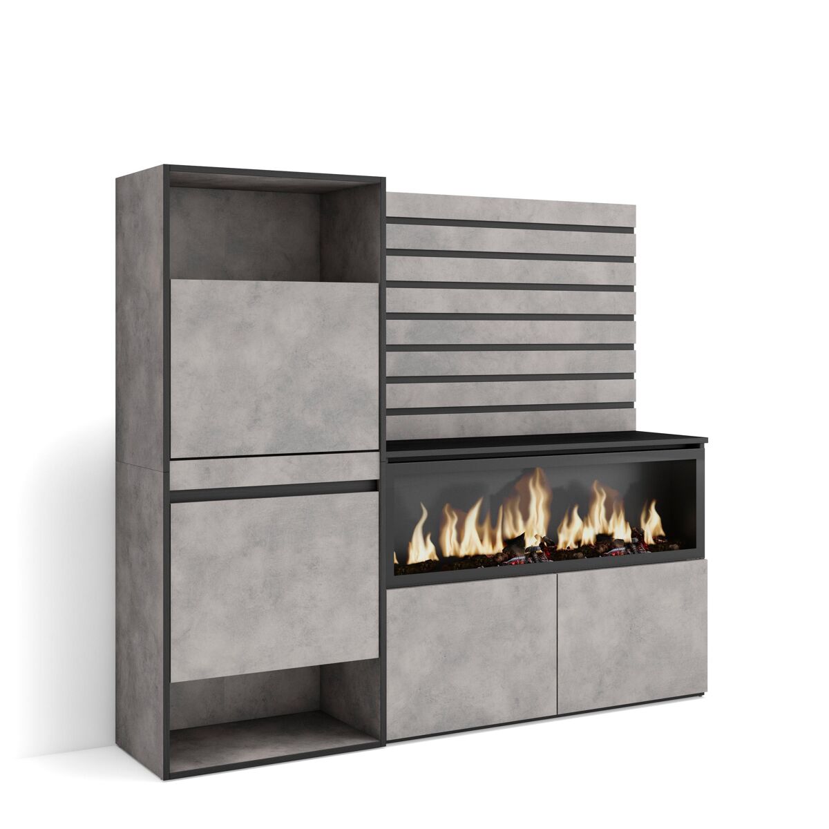 Aparador, buffet, amplo espaço armazenamento, 167x35x145cm, para quarto, dormitório, lareira eléctrica xxl, sapateira, estilo moderno, cimento