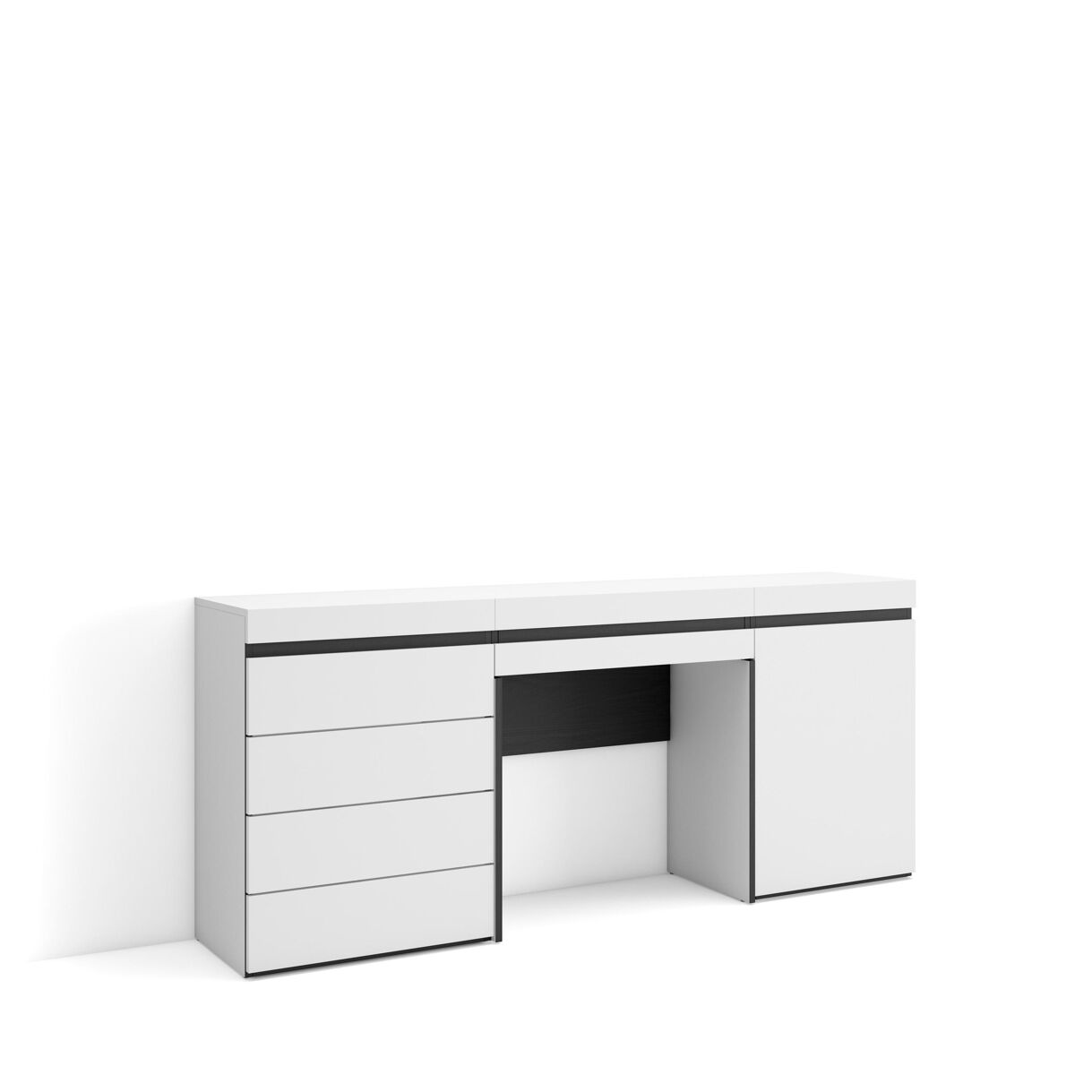 Toucador, mesa com armazenamento, 177x35x75cm, com gaveta, cómoda, estilo moderno, branco