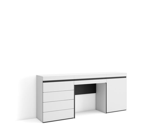 Toucador, mesa com armazenamento, 177x35x75cm, com gaveta, cómoda, estilo moderno, branco