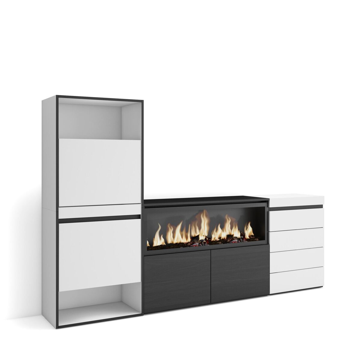 Sapateira, organização armazenamento, 224x35x145cm, para quarto, dormitório, lareira eléctrica xxl, cómoda, estilo moderno, branco