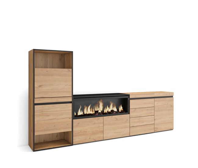Sapateira, organização armazenamento, 274x35x145cm, para quarto, dormitório, lareira eléctrica xxl, cómoda, estilo moderno, carvalho