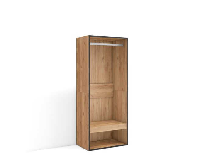 Roupeiro aberto, guarda-roupa,armário aberto, 60x35x145cm, para quarto, dormitório, barra e prateleira, estilo moderno, carvalho