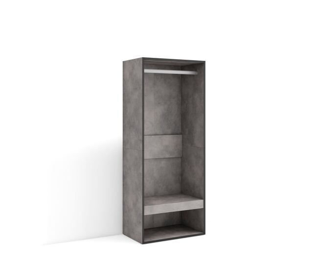 Roupeiro aberto, guarda-roupa,armário aberto, 60x35x145cm, para quarto, dormitório, barra e prateleira, estilo moderno, cimento