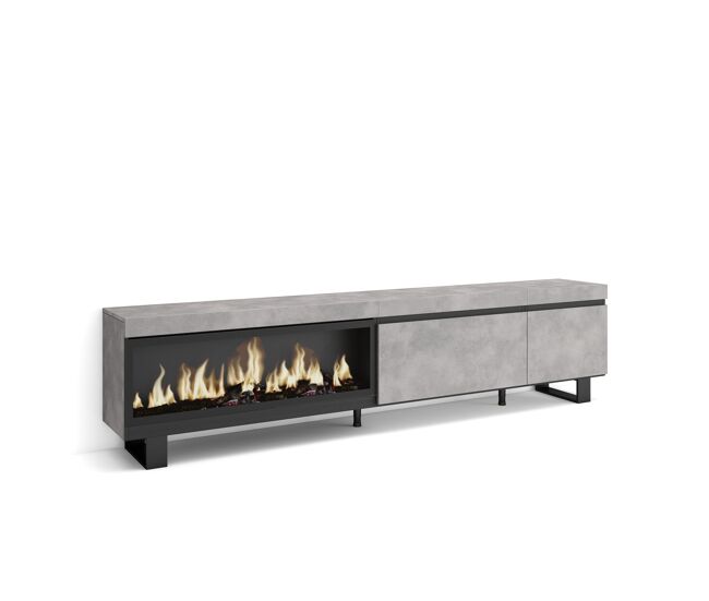Móvel de tv, muito espaço de arrumação, 237x35x57cm, tv de grande formato, lareira eléctrica xxl, design industrial, estilo moderno, cimento