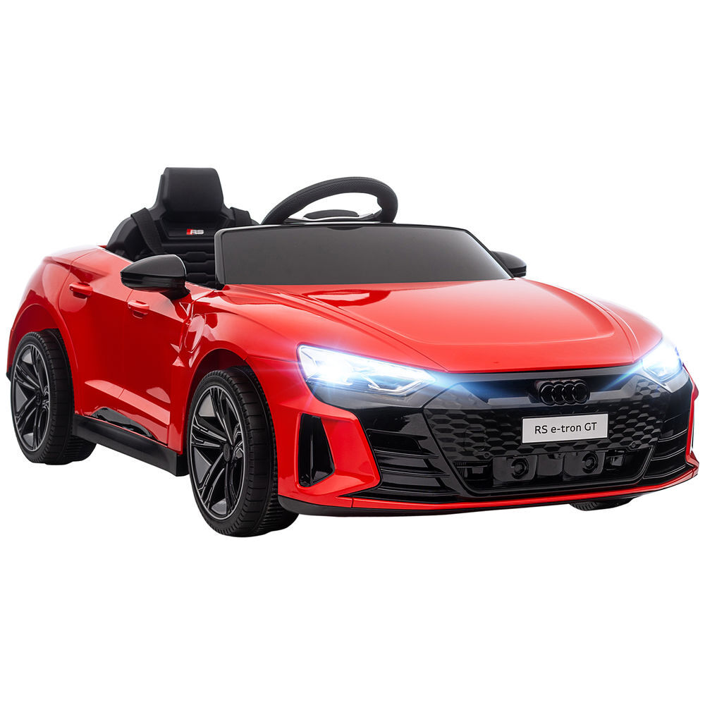 Homcom carro électrique audi rs e-tron gt para enfants de 3-6 anos carro de bateria 12v com 2 motores controlo remoto faróis led buzina música usb e abertura de porta 3-5km/h 103x58x41 cm rouge