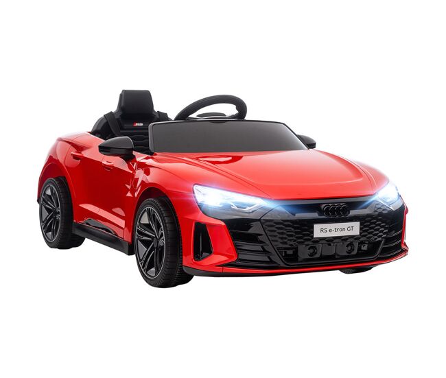 Homcom carro électrique audi rs e-tron gt para enfants de 3-6 anos carro de bateria 12v com 2 motores controlo remoto faróis led buzina música usb e abertura de porta 3-5km/h 103x58x41 cm rouge
