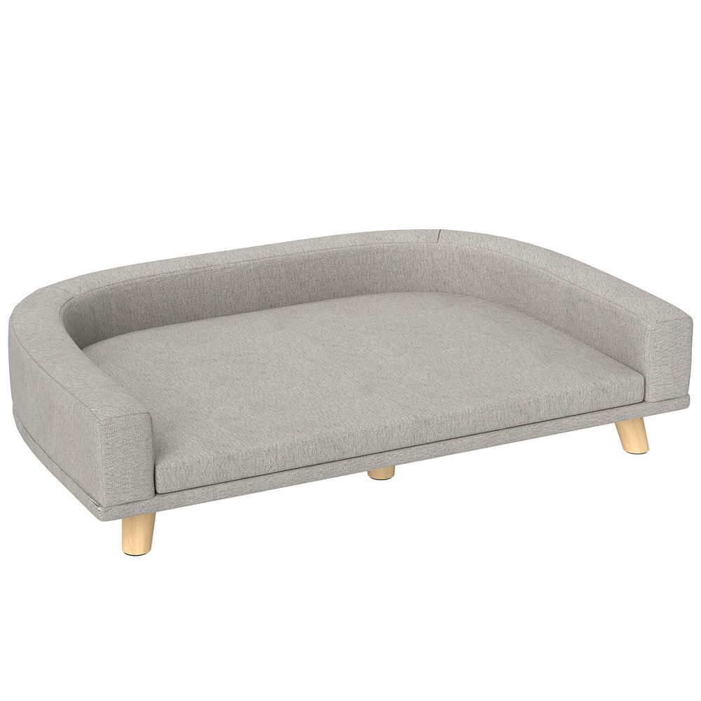Pawhut sofá para cães cama elevada para cães estofada com almofada lavável e pés de madeira de pinho carga máxima 40 kg 98x67x25 cm cinza