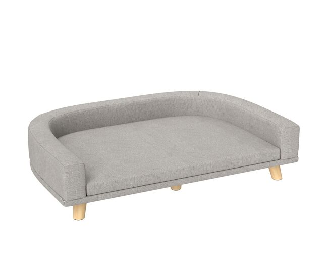 Pawhut sofá para cães cama elevada para cães estofada com almofada lavável e pés de madeira de pinho carga máxima 40 kg 98x67x25 cm cinza
