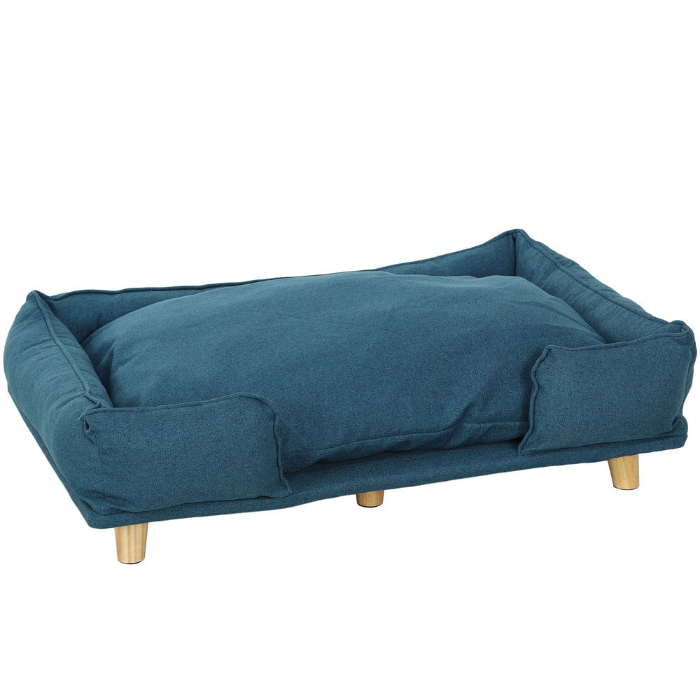 Pawhut sofá para cães grandes cama elevada para cães com pés de madeira e almofada lavável cama para animais de estimação carga 30 kg 96x66x24 cm azul