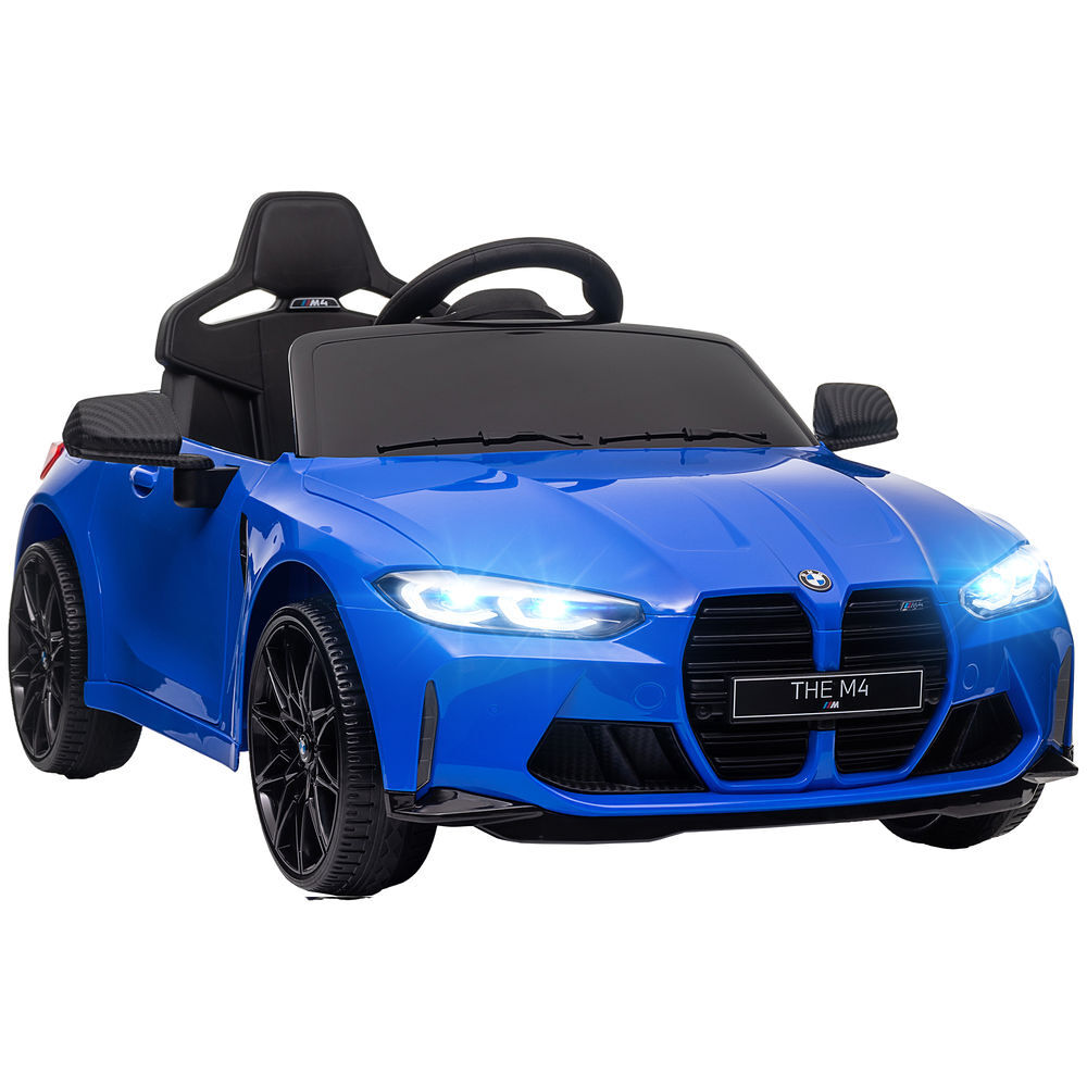 Aiyaplay carro électrique para enfants, bmw m4, carro a bateria 12v, com controlo remoto 2,4 g, rodas traseiras com suspensão, 3-5 km/h, faróis led, buzina, música, usb, motor duplo, bleu