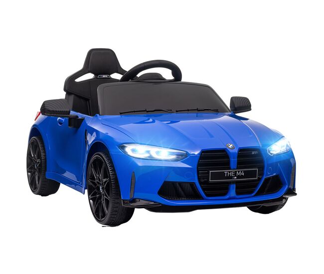 Aiyaplay carro électrique para enfants, bmw m4, carro a bateria 12v, com controlo remoto 2,4 g, rodas traseiras com suspensão, 3-5 km/h, faróis led, buzina, música, usb, motor duplo, bleu