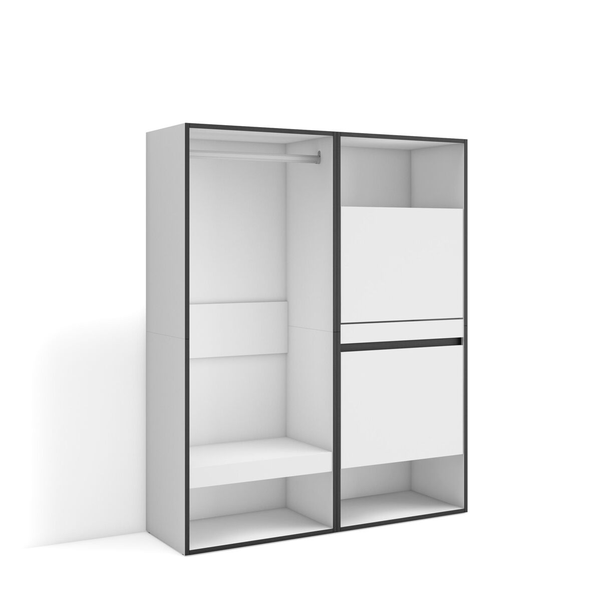 Roupeiro aberto, guarda-roupa,armário aberto, 120x35x145cm, para quarto, dormitório, sapateira, estilo moderno, branco