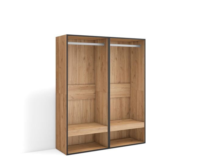 Roupeiro aberto, guarda-roupa,armário aberto, 120x35x145cm, para quarto, dormitório, barra e prateleira, estilo moderno, carvalho