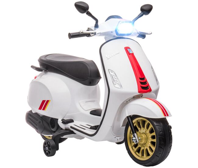 Aiyaplay moto électrique para enfants de 3-6 anos com licença vespa motocicleta de bateria 6v com usb mp3 luz led rádio fm moto para enfants com velocidade 3 km/h carga 35 kg blanc