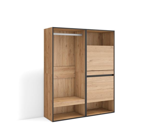 Roupeiro aberto, guarda-roupa,armário aberto, 120x35x145cm, para quarto, dormitório, sapateira, estilo moderno, carvalho