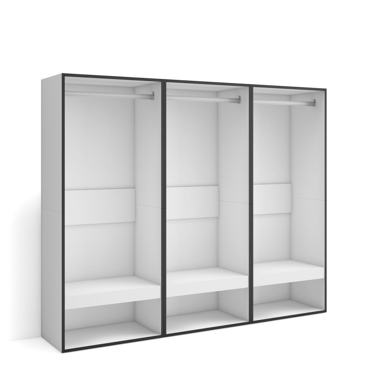 Roupeiro aberto, guarda-roupa,armário aberto, 180x35x145cm, para quarto, dormitório, barra e prateleira, estilo moderno, branco