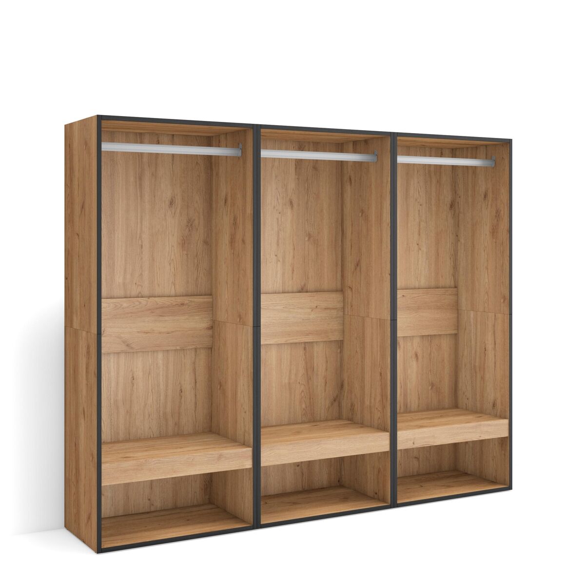 Roupeiro aberto, guarda-roupa,armário aberto, 180x35x145cm, para quarto, dormitório, barra e prateleira, estilo moderno, carvalho