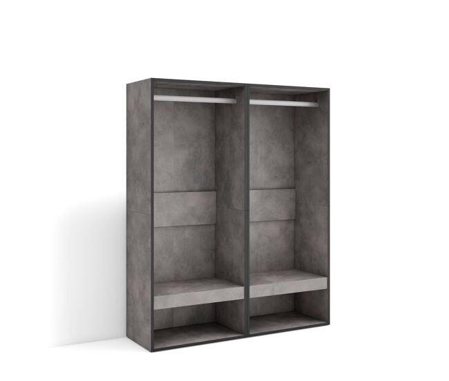 Roupeiro aberto, guarda-roupa,armário aberto, 120x35x145cm, para quarto, dormitório, barra e prateleira, estilo moderno, cimento