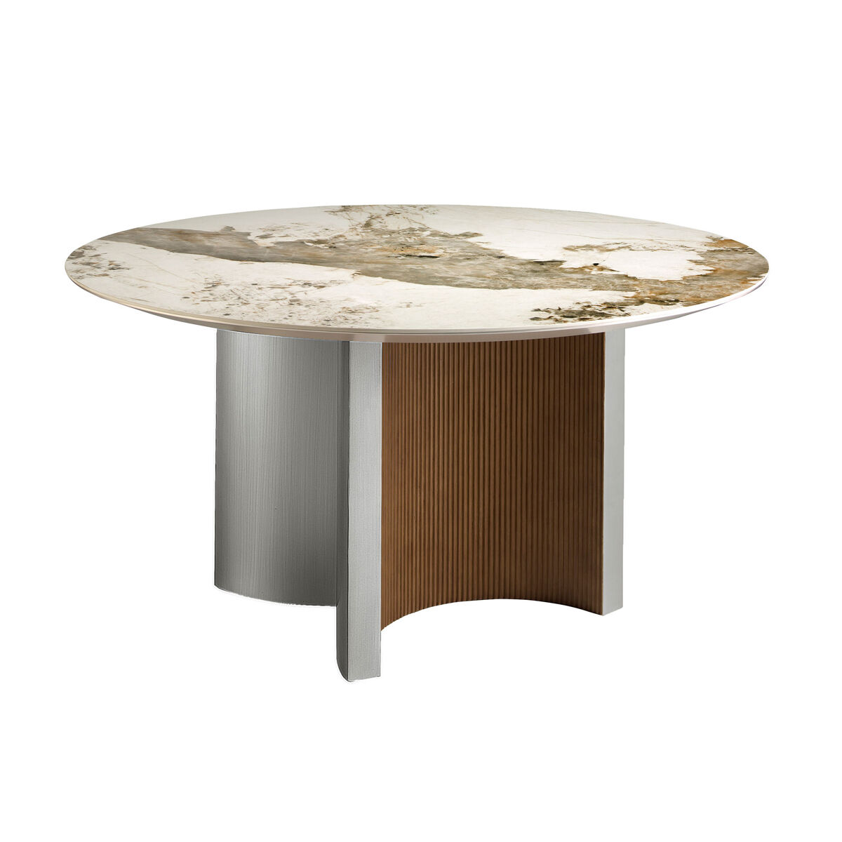 Angel cerda mesa de jantar redonda em mármore porcelânico, nogueira e madeira prateada