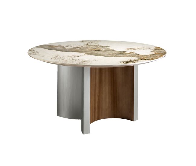 Angel cerda mesa de jantar redonda em mármore porcelânico, nogueira e madeira prateada
