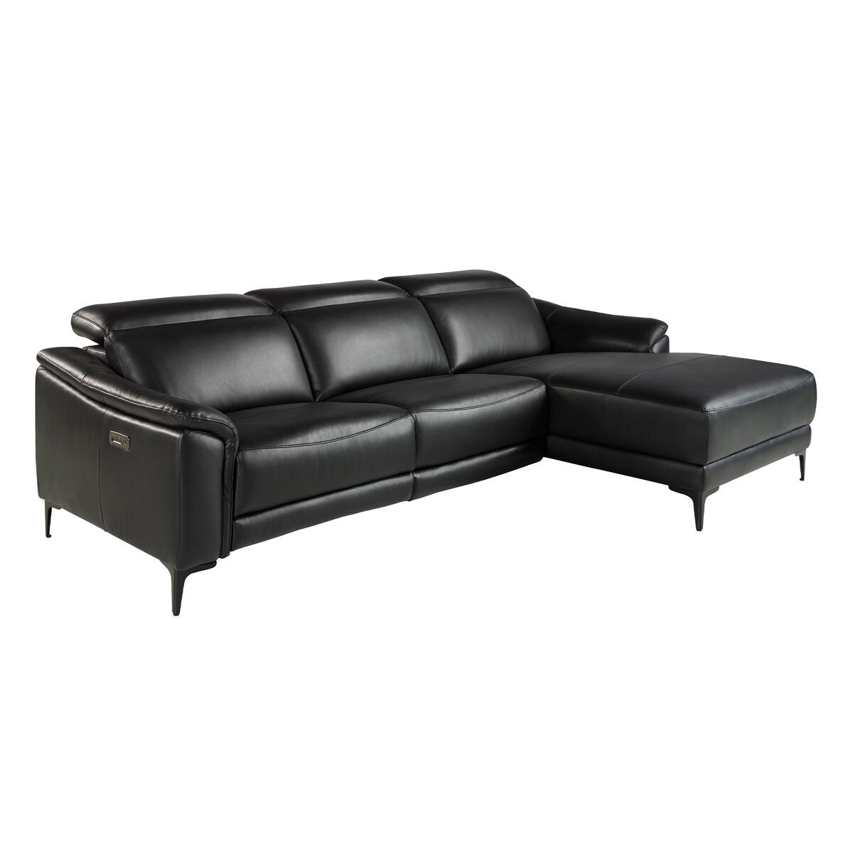 Angel cerda canapé chaise longue droite en cuir noir