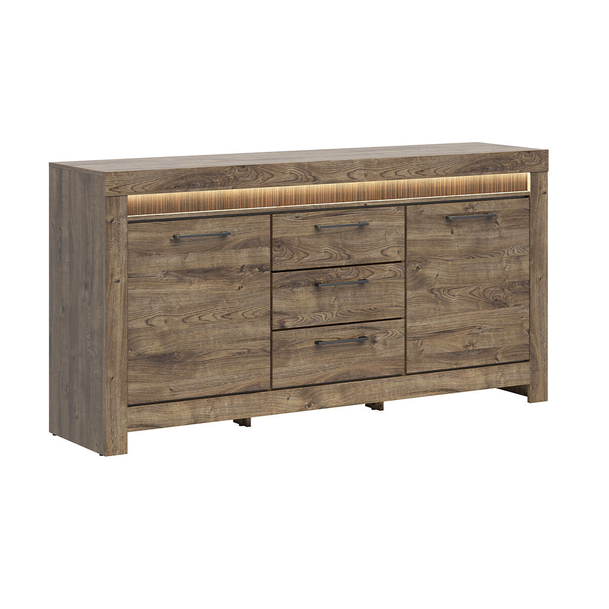 Aparador amaury wood 2 portas com 3 gavetas led incluída