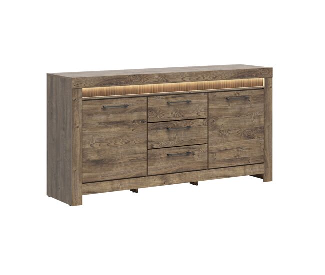 Aparador amaury wood 2 portas com 3 gavetas led incluída