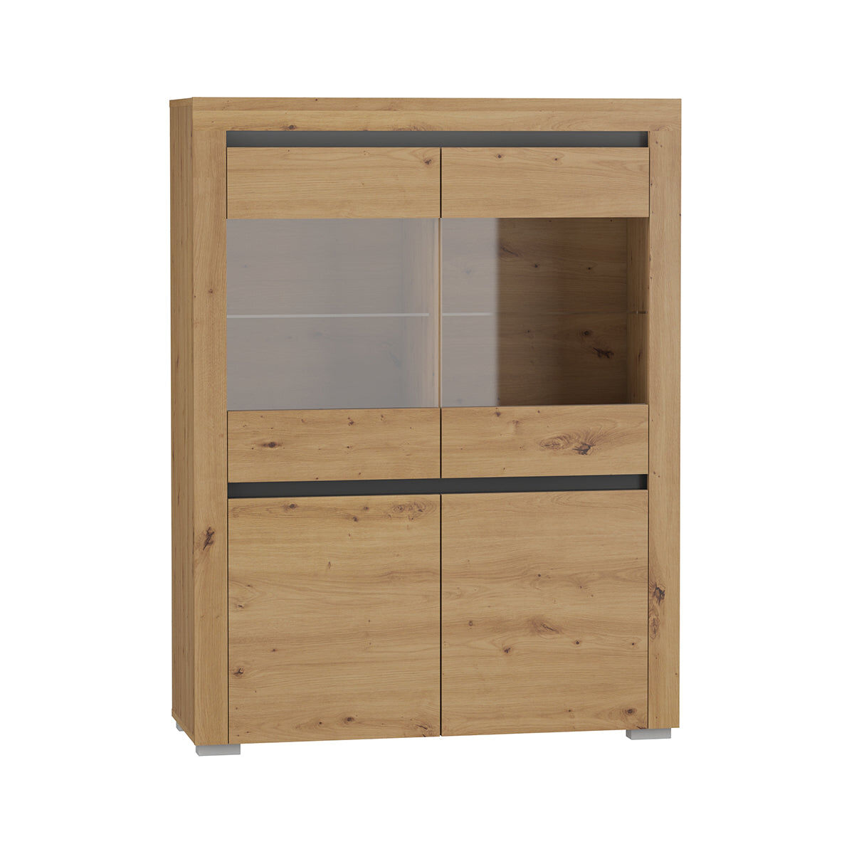 Vaisselier 4 portes led inclus kasla bois et anthracite